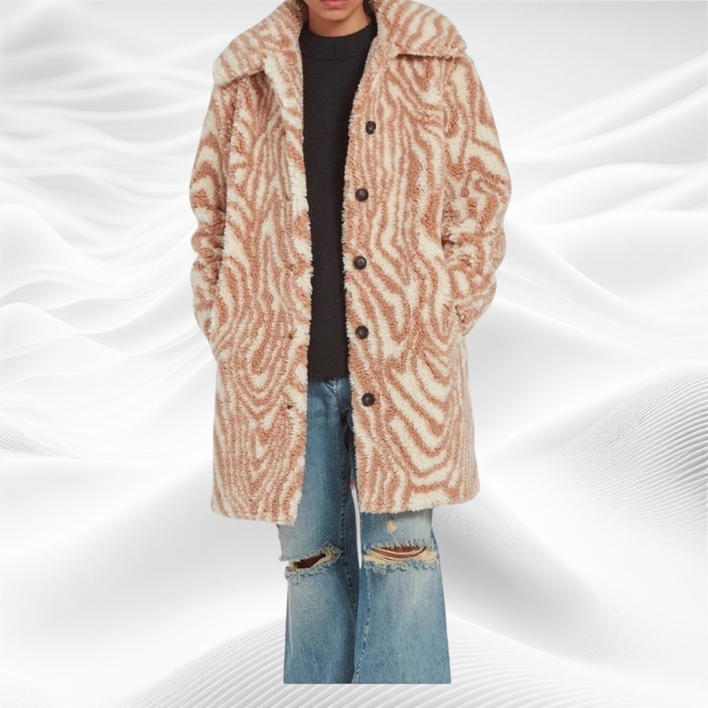 NWT‎ Apparis Rico Camel Swirl Sherpa Fuzzy Long Coat size Small
